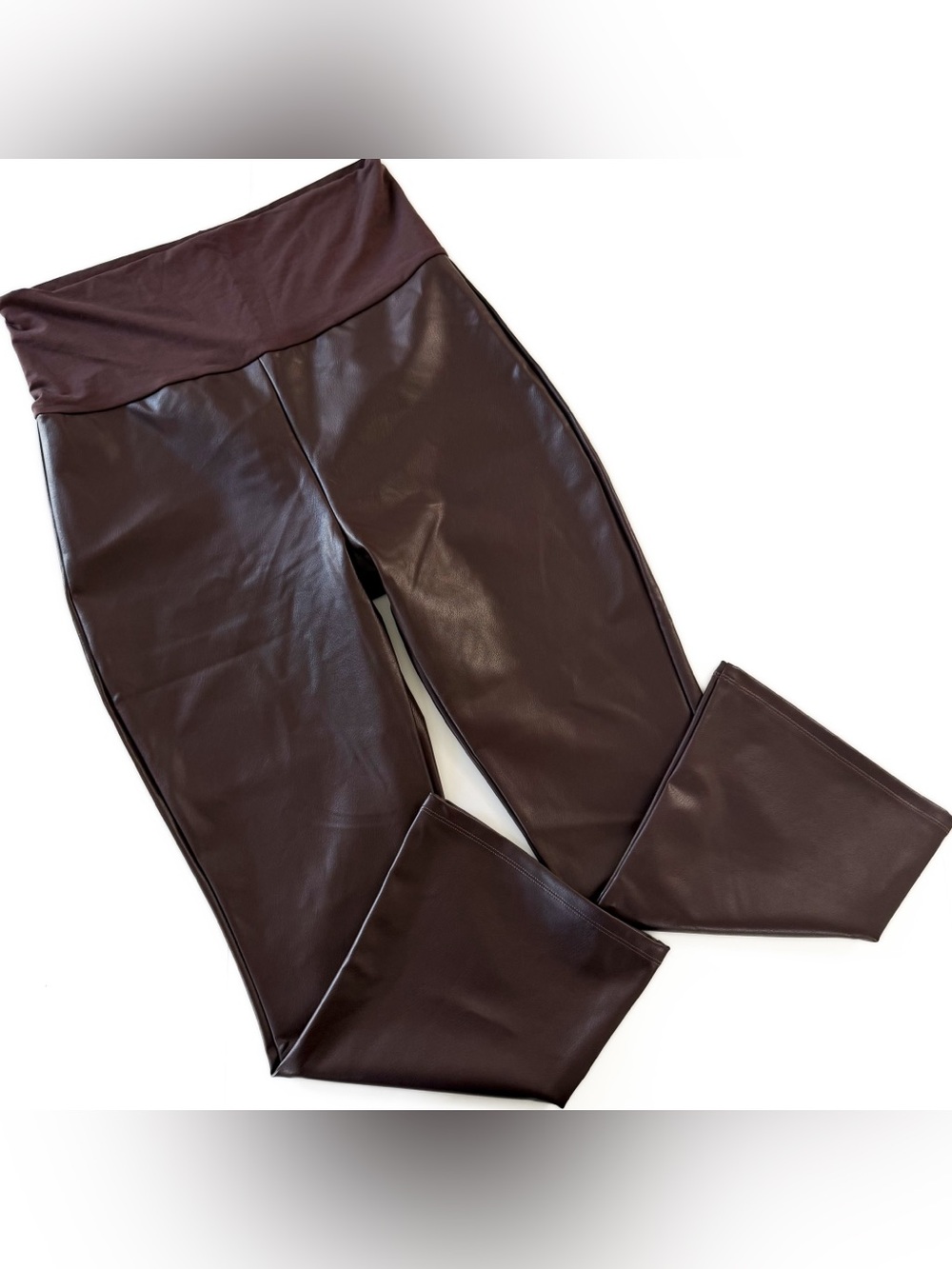 Hatch Maternity Pants Womens Medium Brown Vegan Faux Leather Crop Flare Stretch - Picture 4 of 10